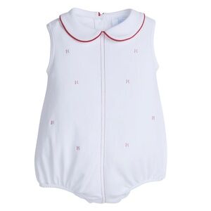 Little English Embroidered Peter Pan Bubble - Baseball 12 month